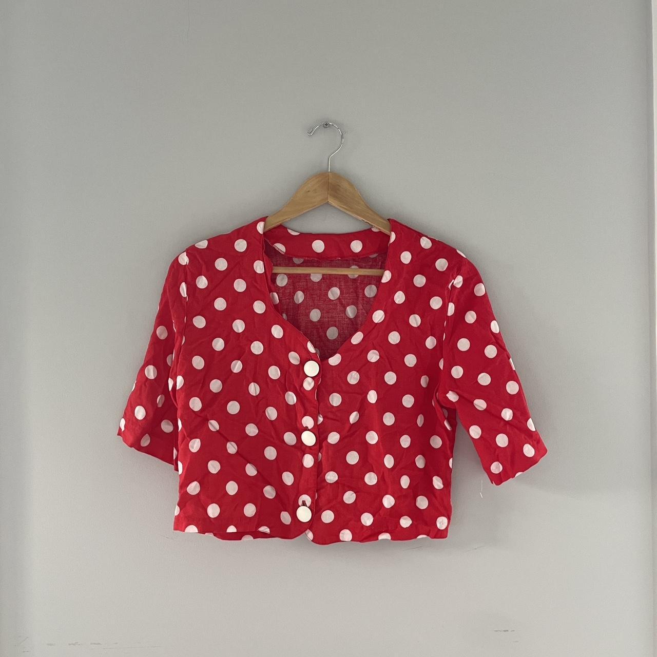 Red women's shirt with white polka dots, Shirts