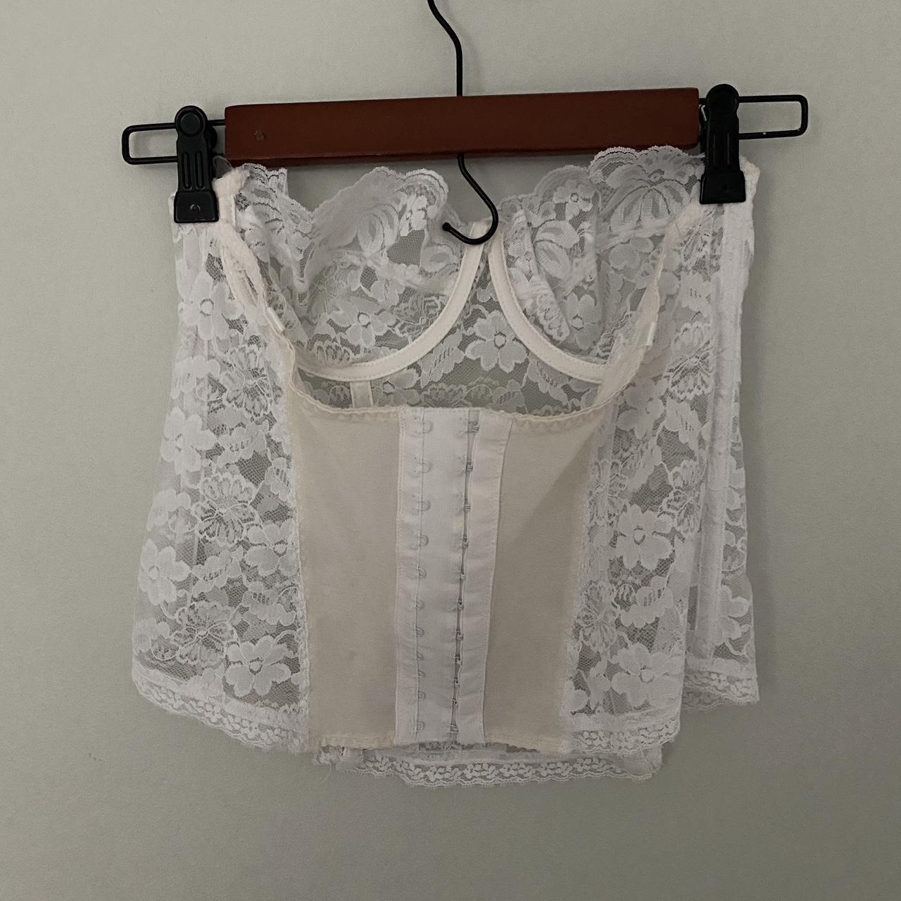 Vintage white lace bustier corset Low back Size 36B - Depop