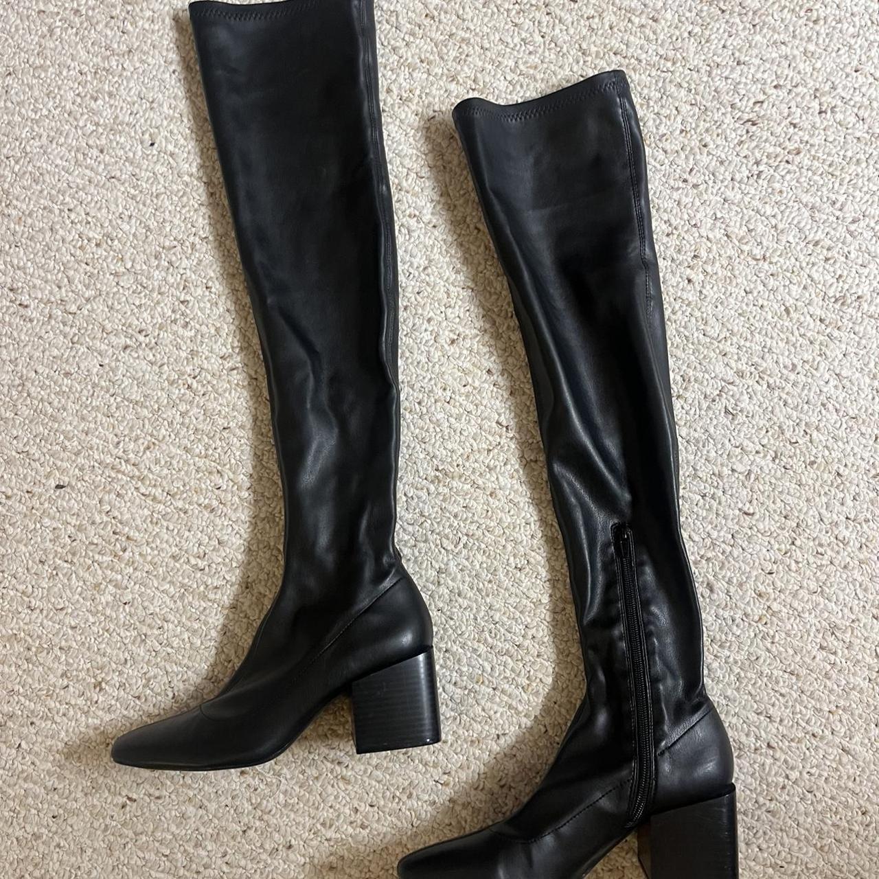 Zara knee high faux leather boots - good condition... - Depop