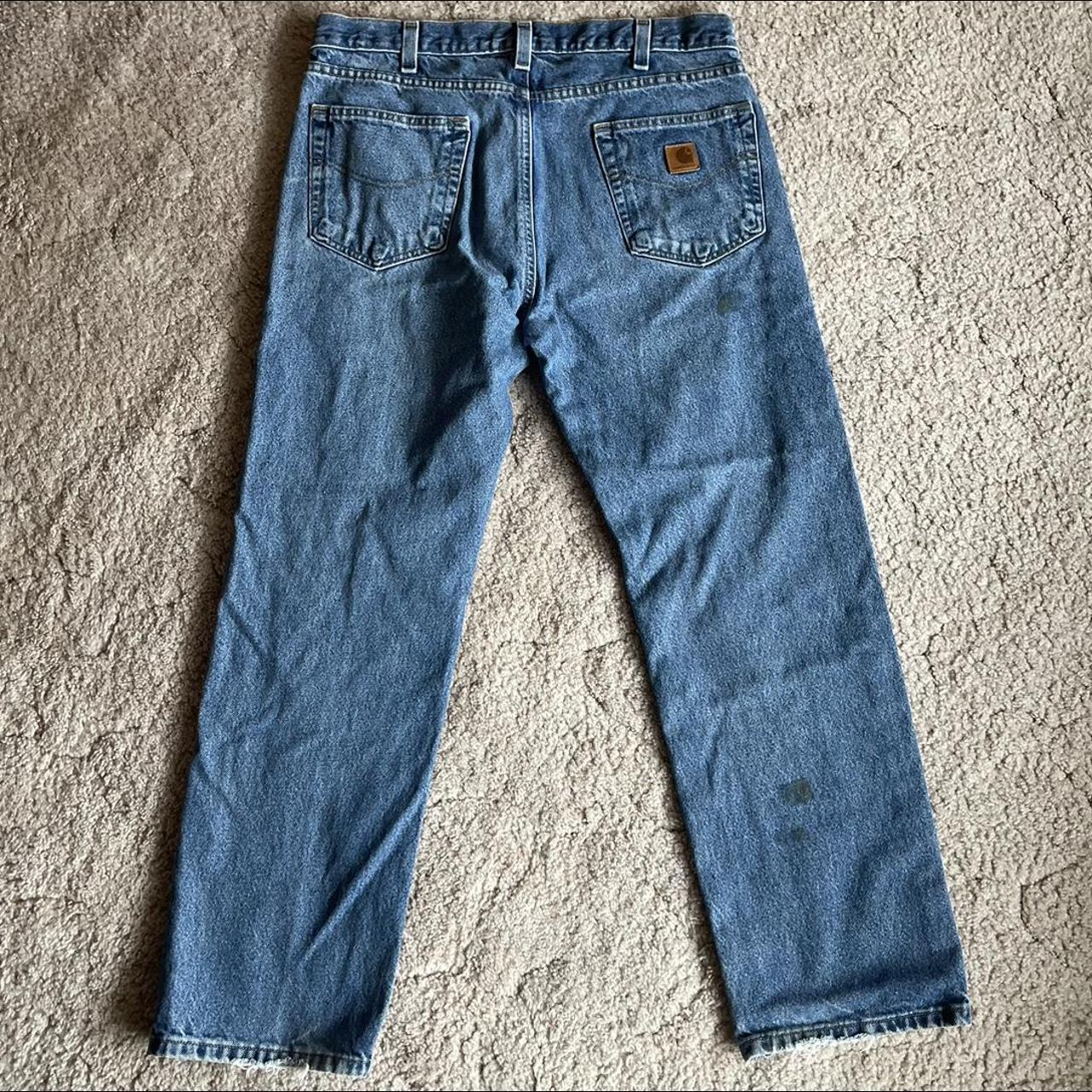 Carhartt blue jeans 36 x 30 well worn carhartt blue... - Depop