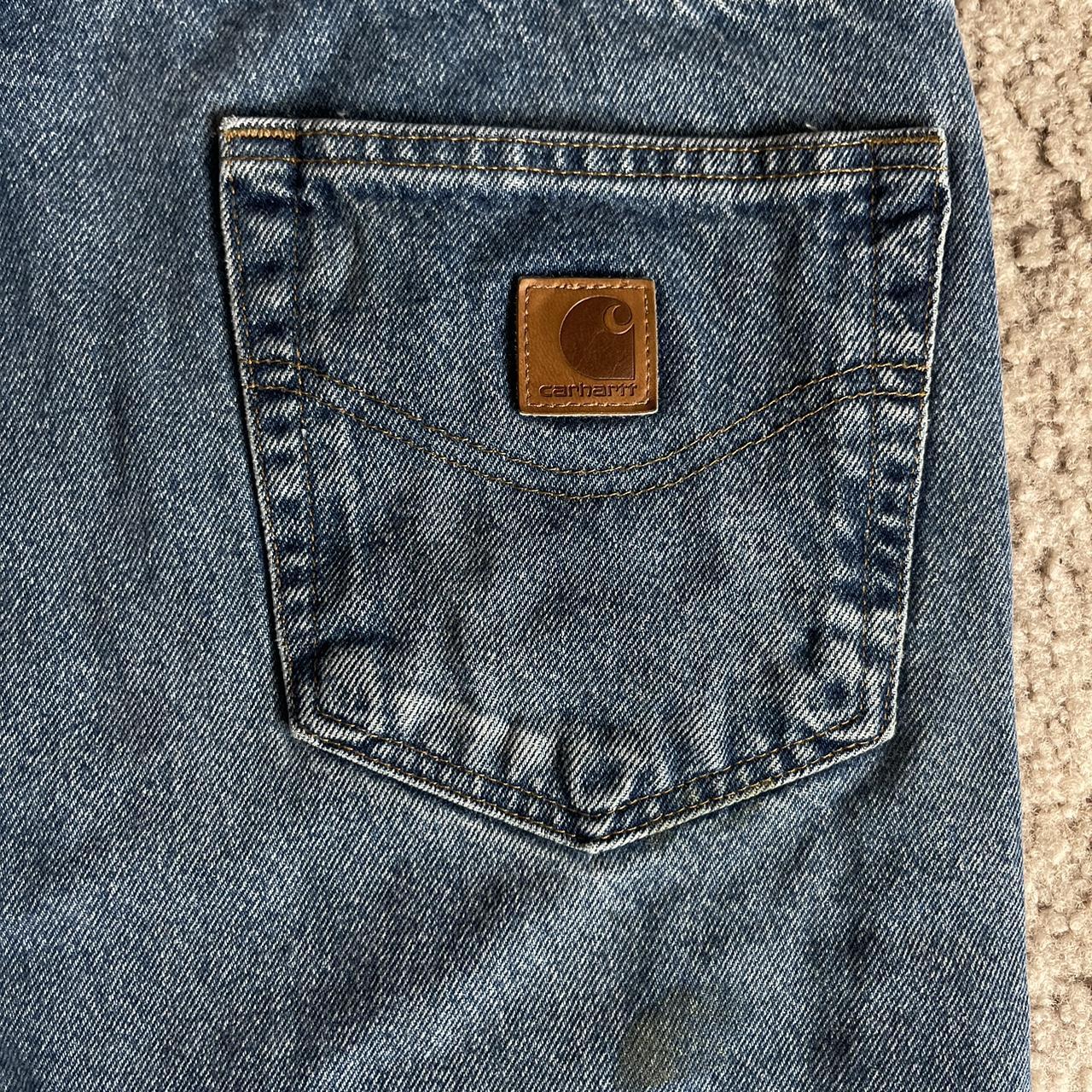 Carhartt blue jeans 36 x 30 well worn carhartt blue... - Depop