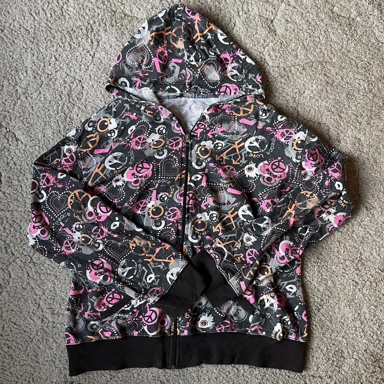 y2k peace sign jacket super cute print zip up! no... - Depop