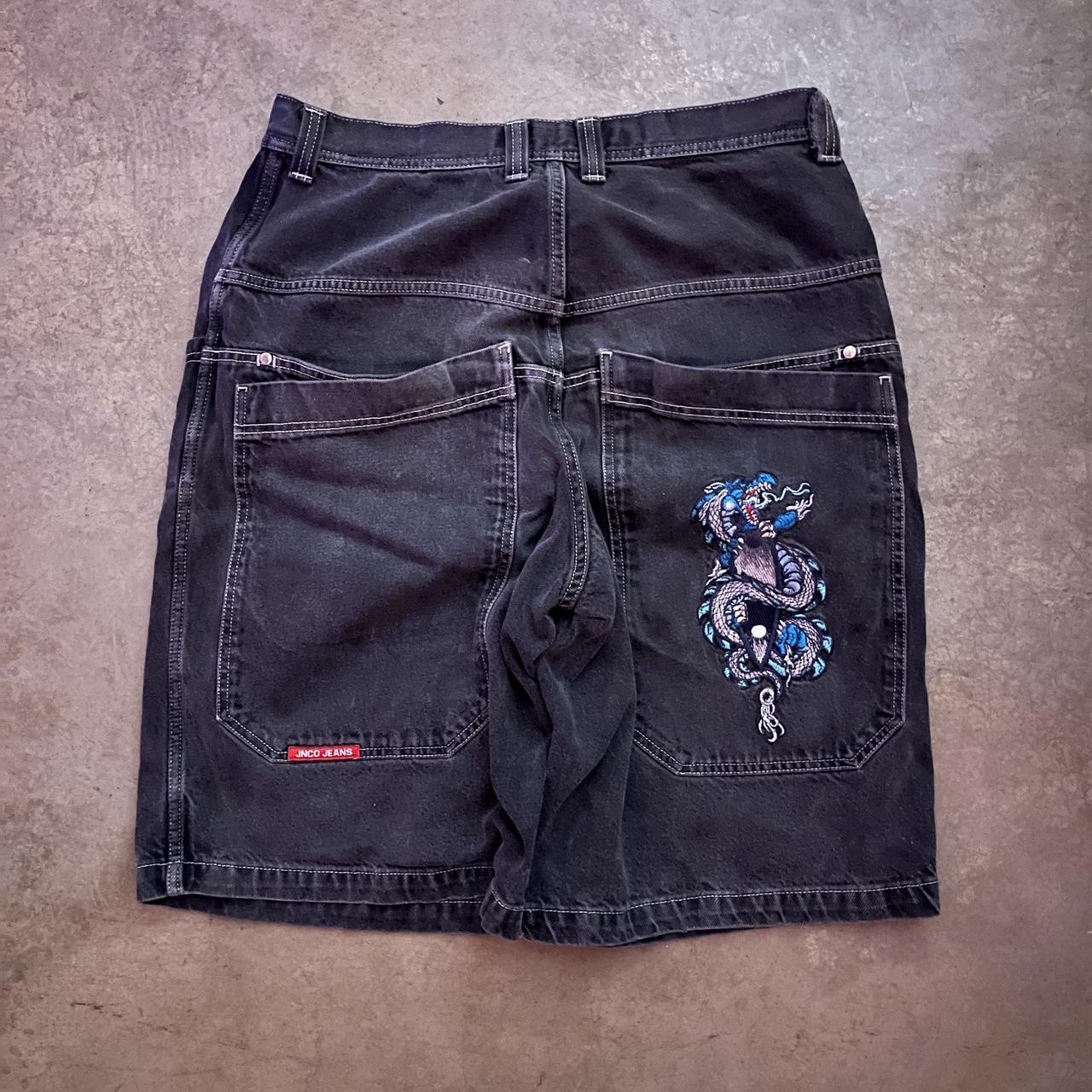 Super rare JNCO Jorts with crazy embroidery, double... - Depop