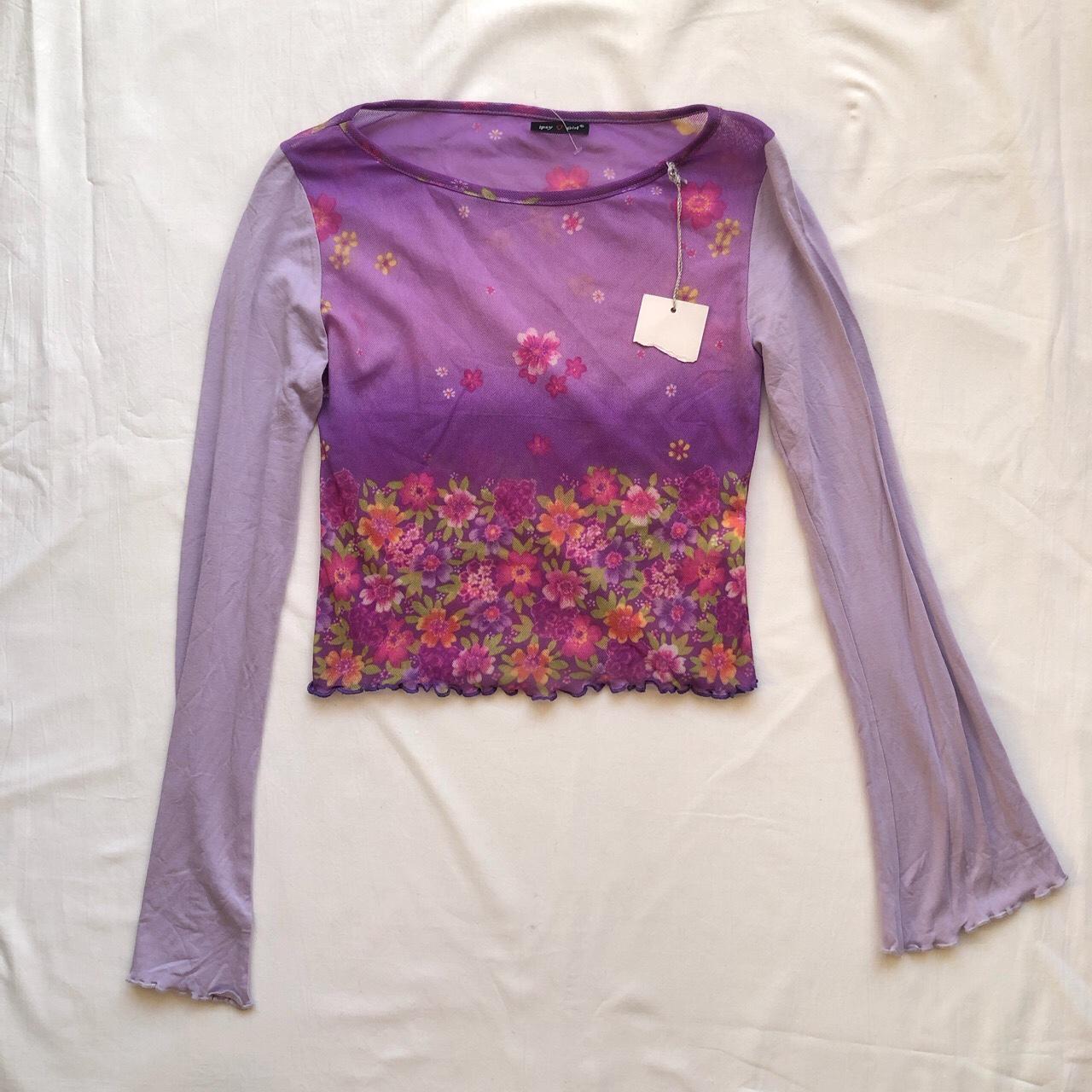 Mesh top with flower print 💜 The sleeves are not... Depop