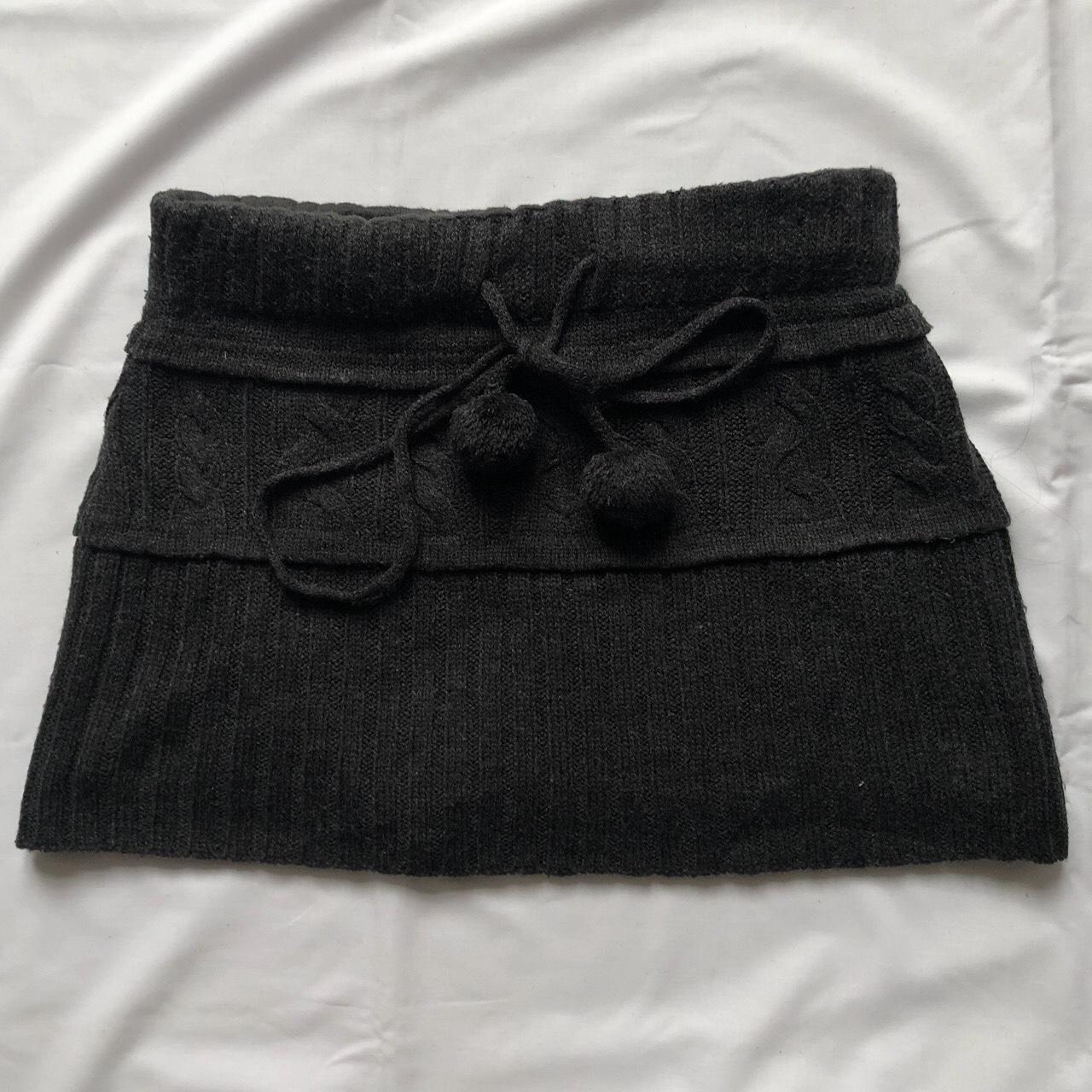 adorable knit mini skirt with pom poms Size... - Depop