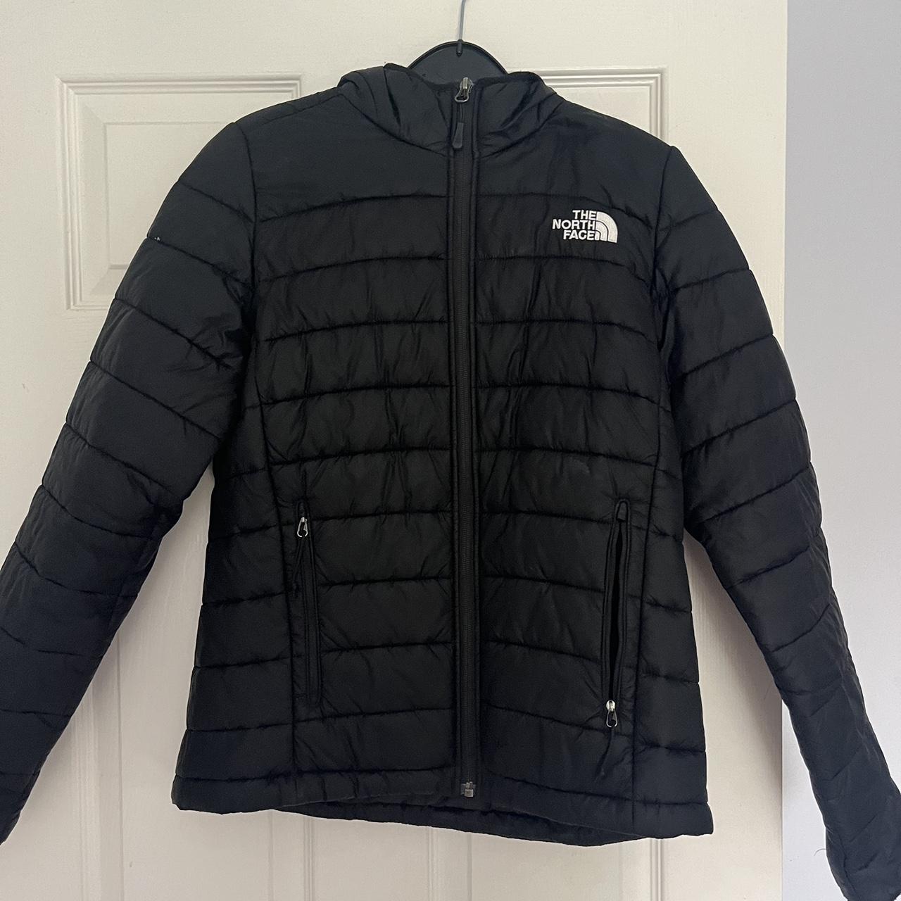 the north face black puffer coat small white stain... - Depop