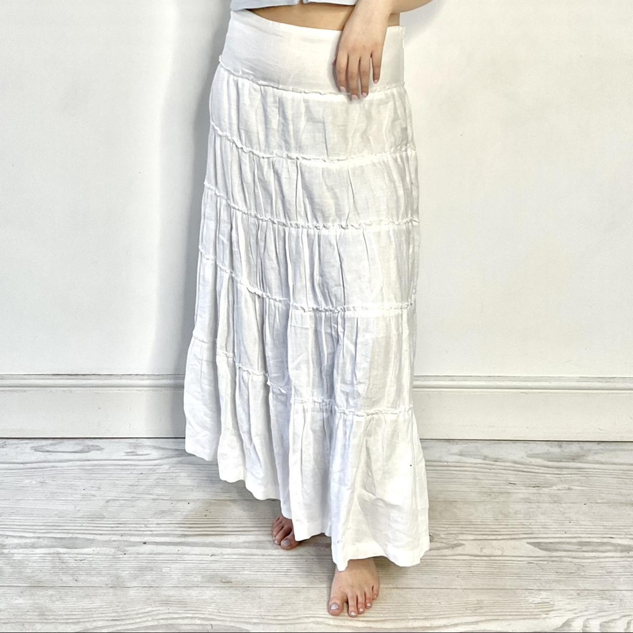 White linen tiered maxi skirt Size 12 In good... - Depop