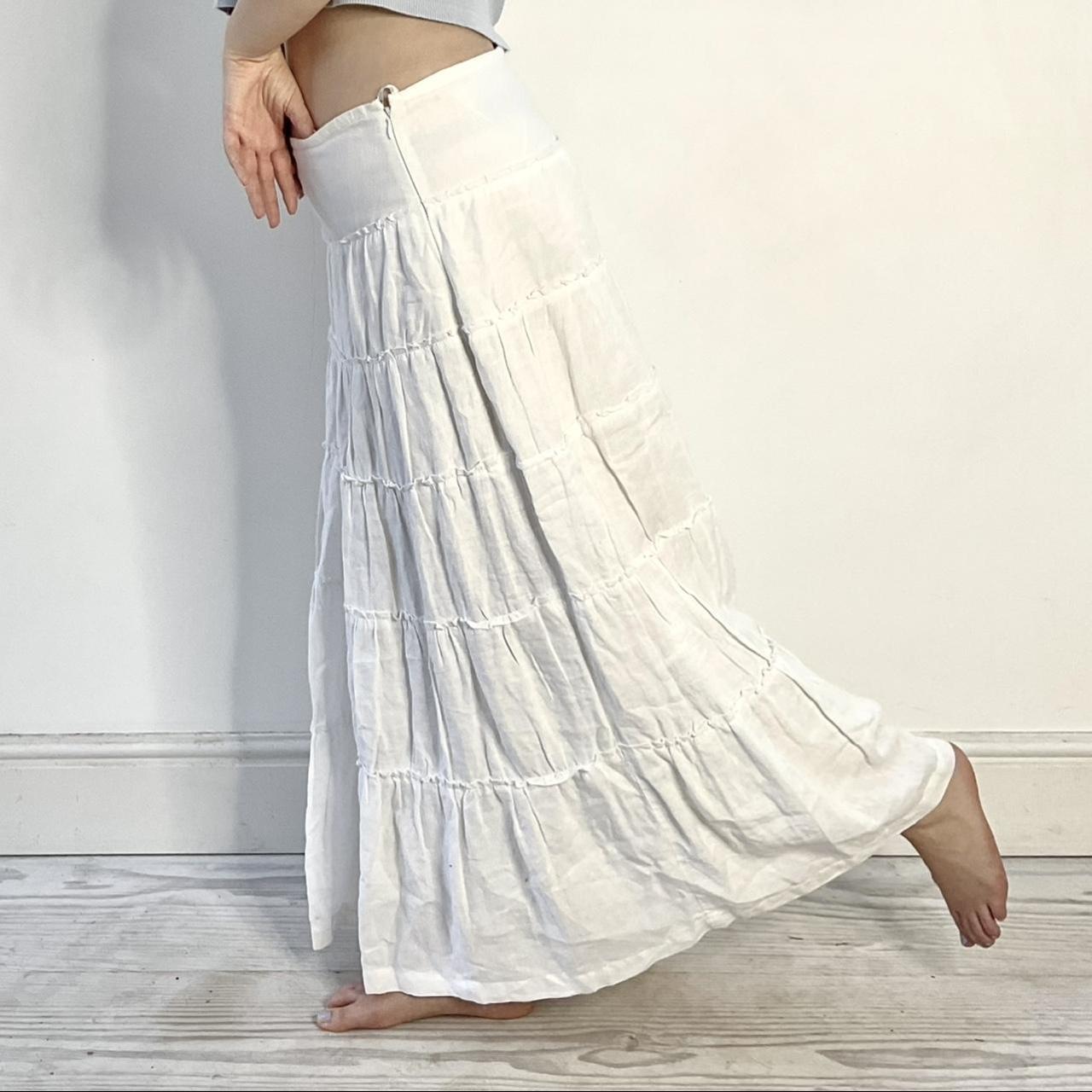 White linen tiered maxi skirt Size 12 In good... - Depop