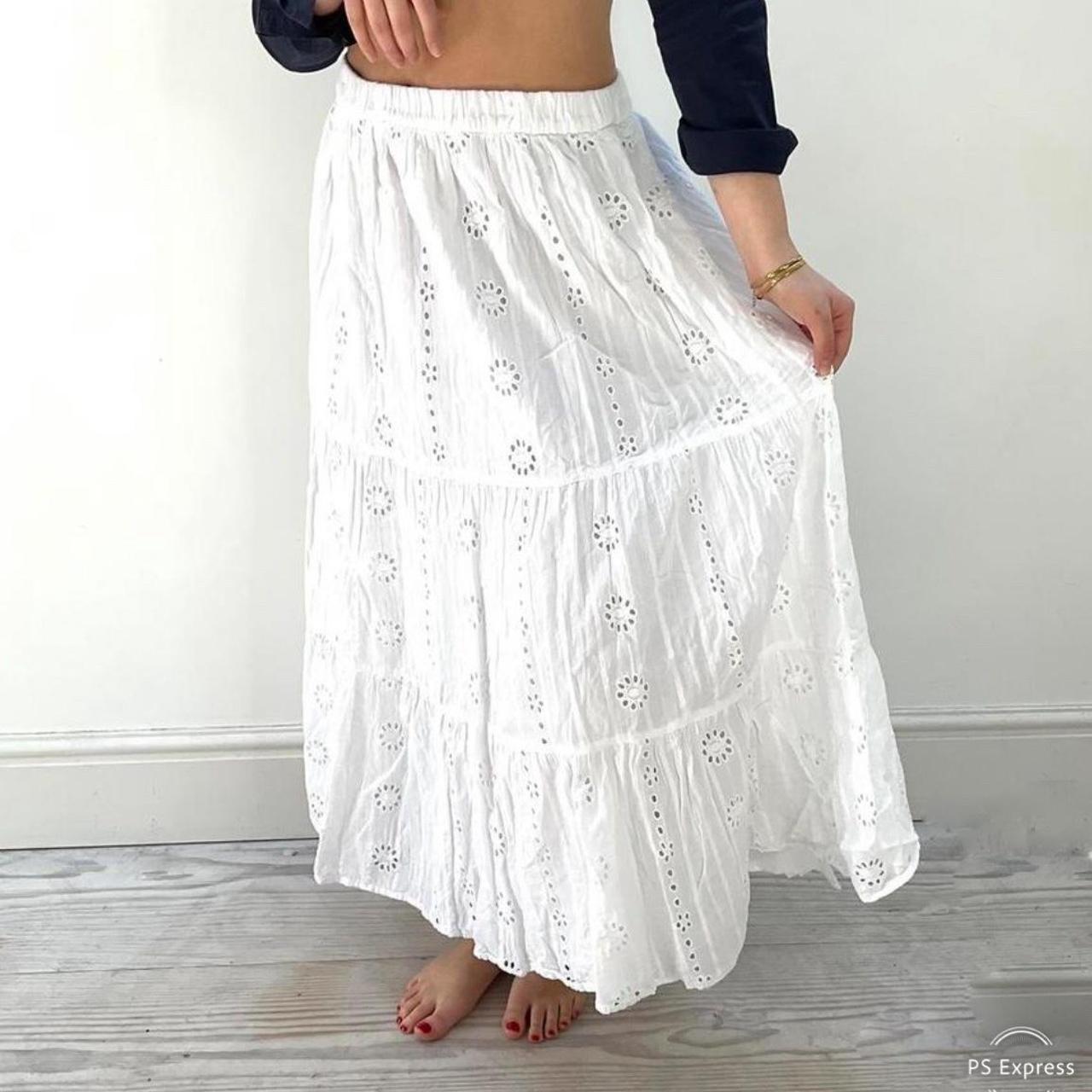 White tiered maxi skirt Prettiest Broderie... - Depop