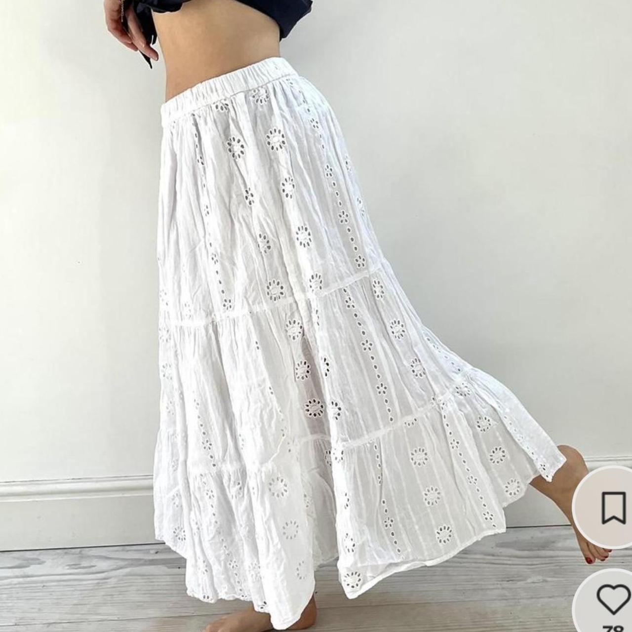 White tiered maxi skirt Prettiest Broderie... - Depop