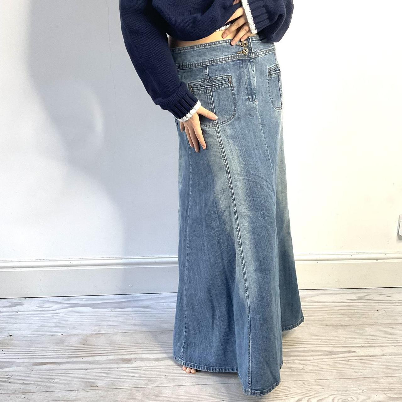 Amazing Vintage Denim Maxi Skirt Lovely Faded Denim Depop 4727