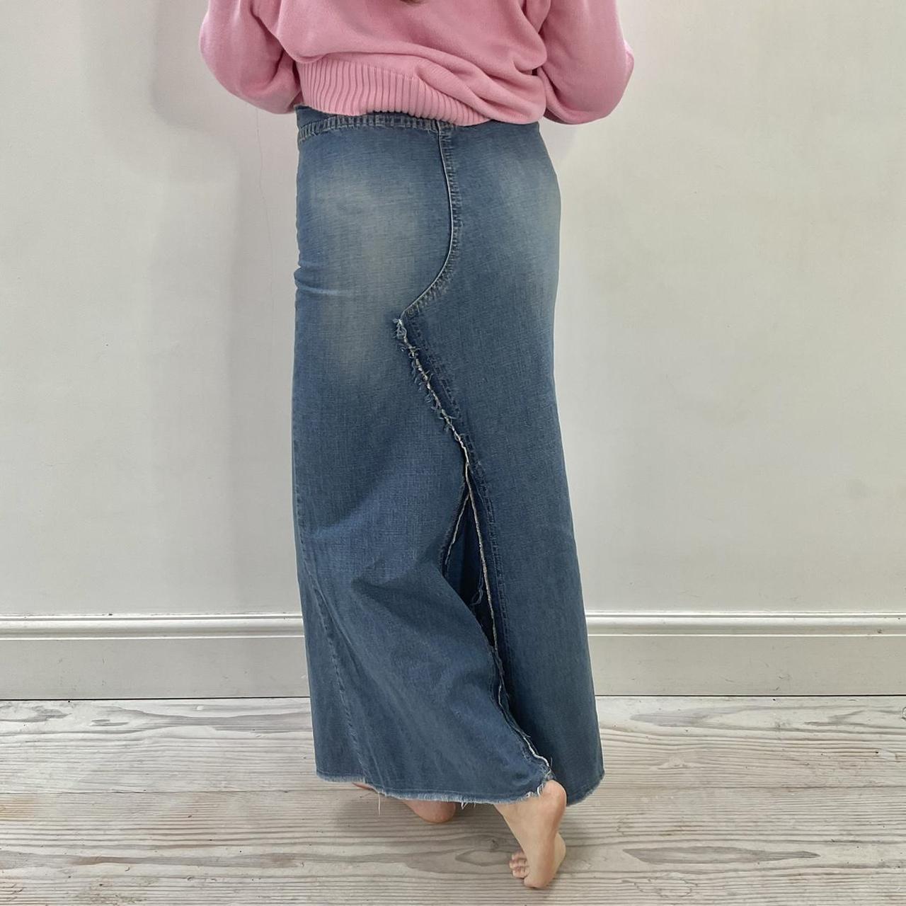 Vintage Topshop Moto Denim maxi skirt Size 12 Depop