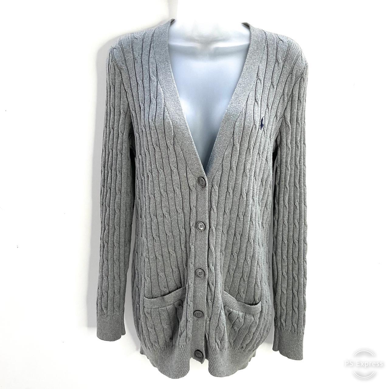 Ralph Lauren Cable knit Cardigan Grey cotton cable Depop