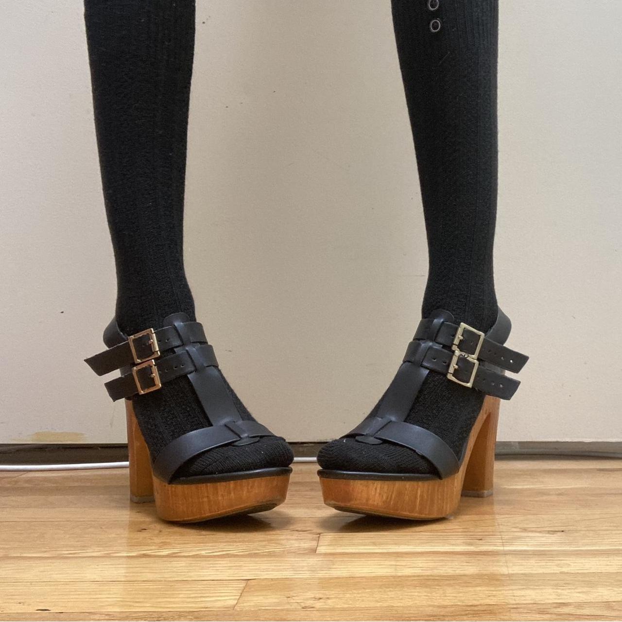 Black and brown women’s buckle heel sandals. Mule... Depop