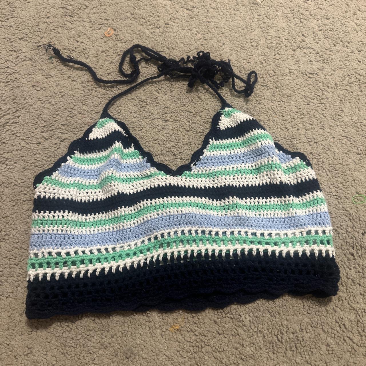 Aerie Crochet Halter Striped Crop Top Size Small