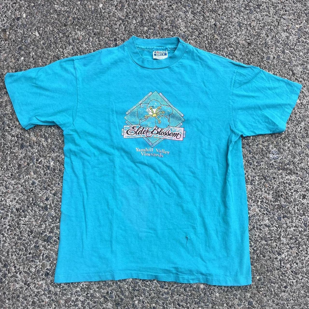 80s vintage aqua blue t shirt! cool vineyard... - Depop