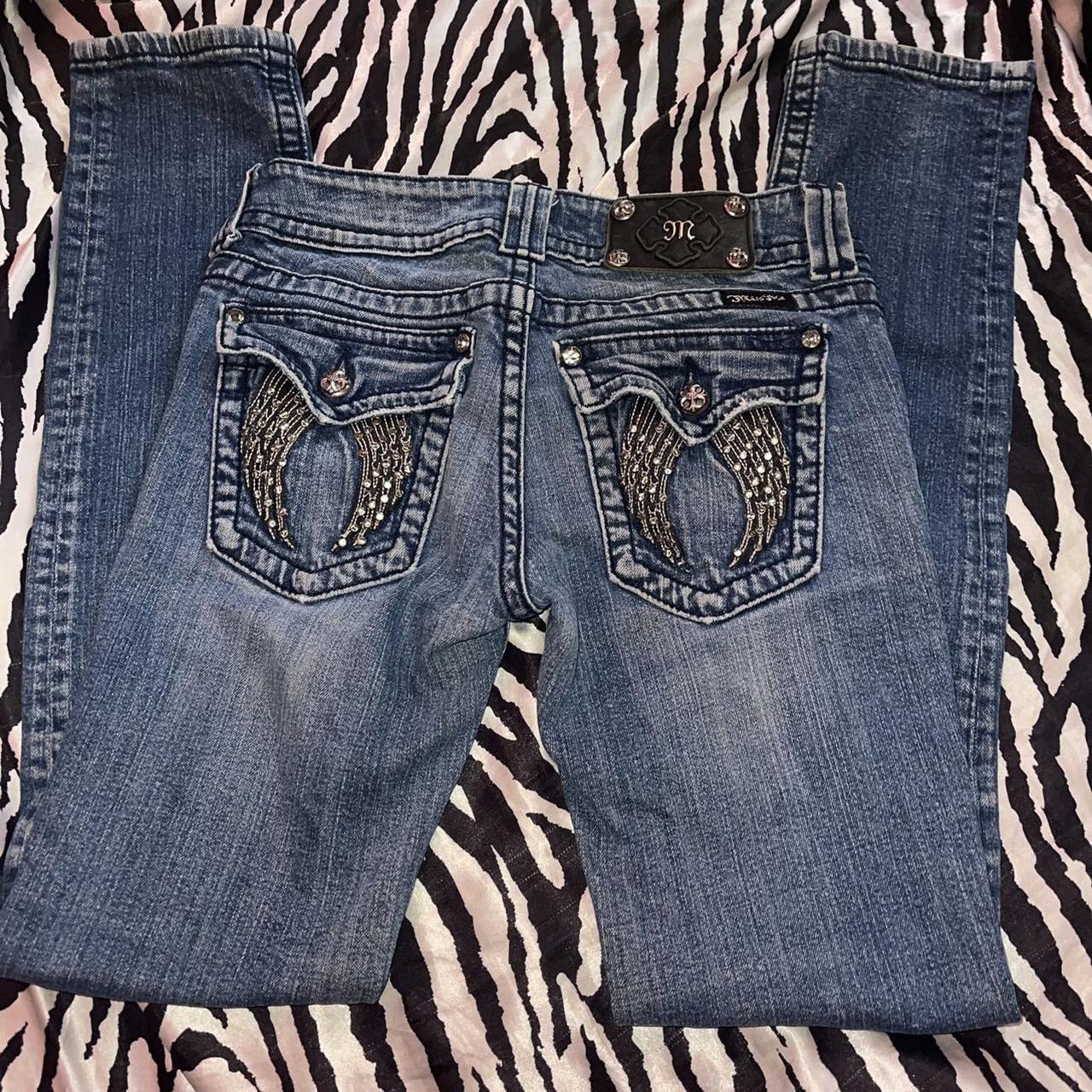 Miss me jeans. Medium washed, low waisted, angel... - Depop