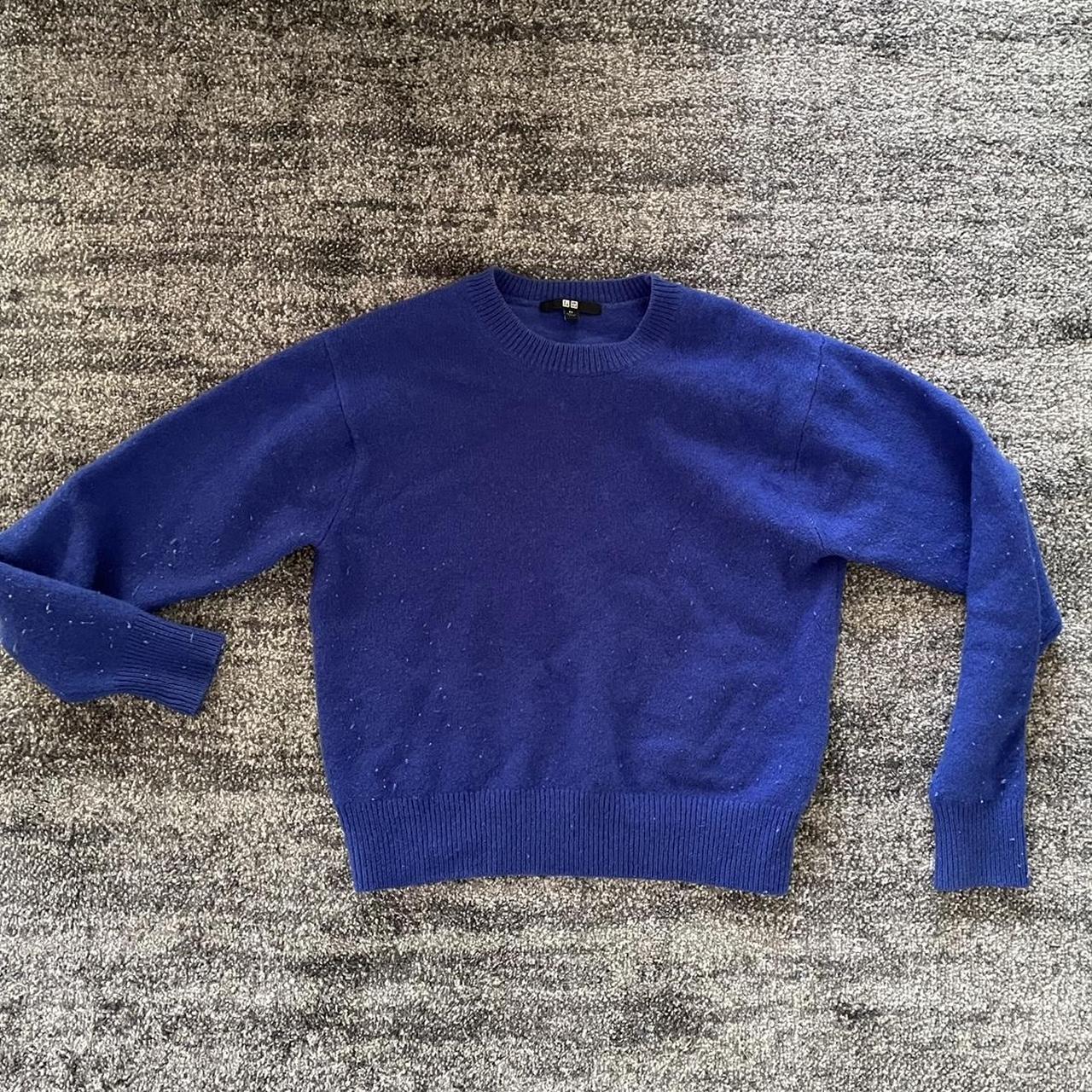 Uniqlo premium lambswool crew neck sweater in blue ... - Depop