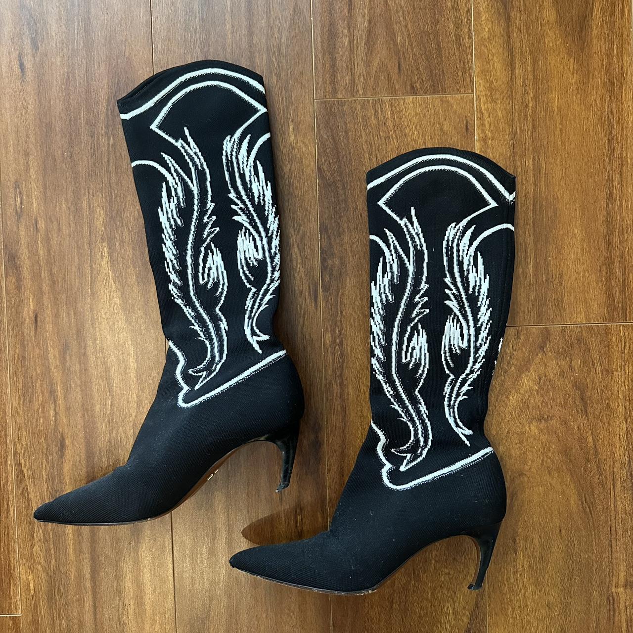 Dior 2018 spirit knit jacquard cowboy boots 5 5.5