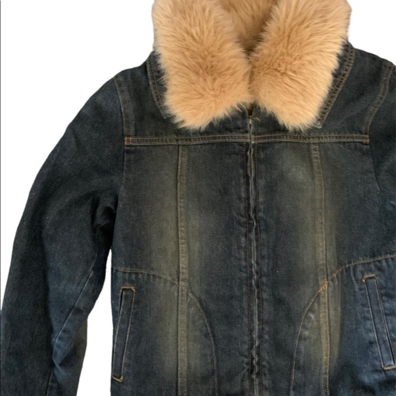 Giacca denim removable faux fur jean jacket with... Depop
