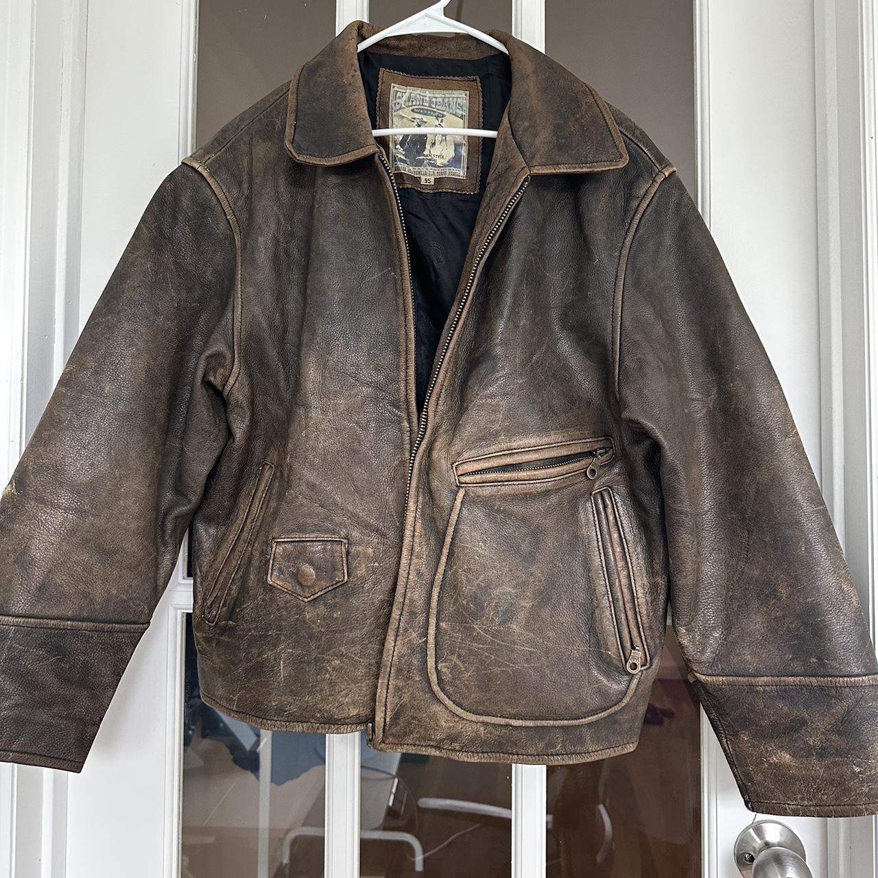 the most amazing distressed authentic leather jacket... - Depop