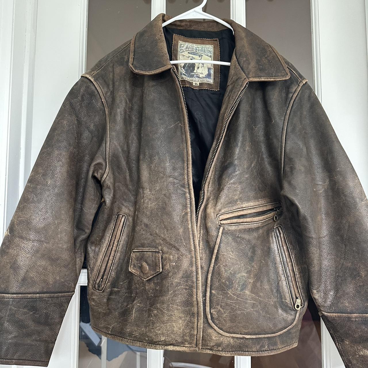 the most amazing distressed authentic leather jacket... - Depop