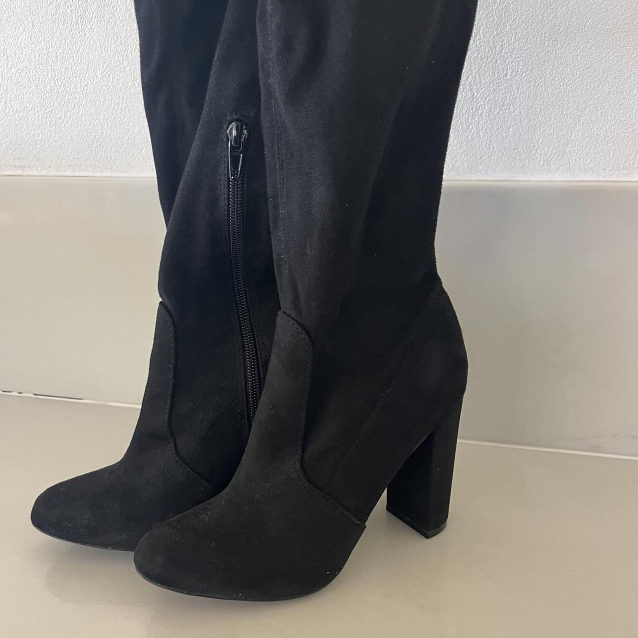 Black thigh high boots. Adjustable ties at top of... - Depop