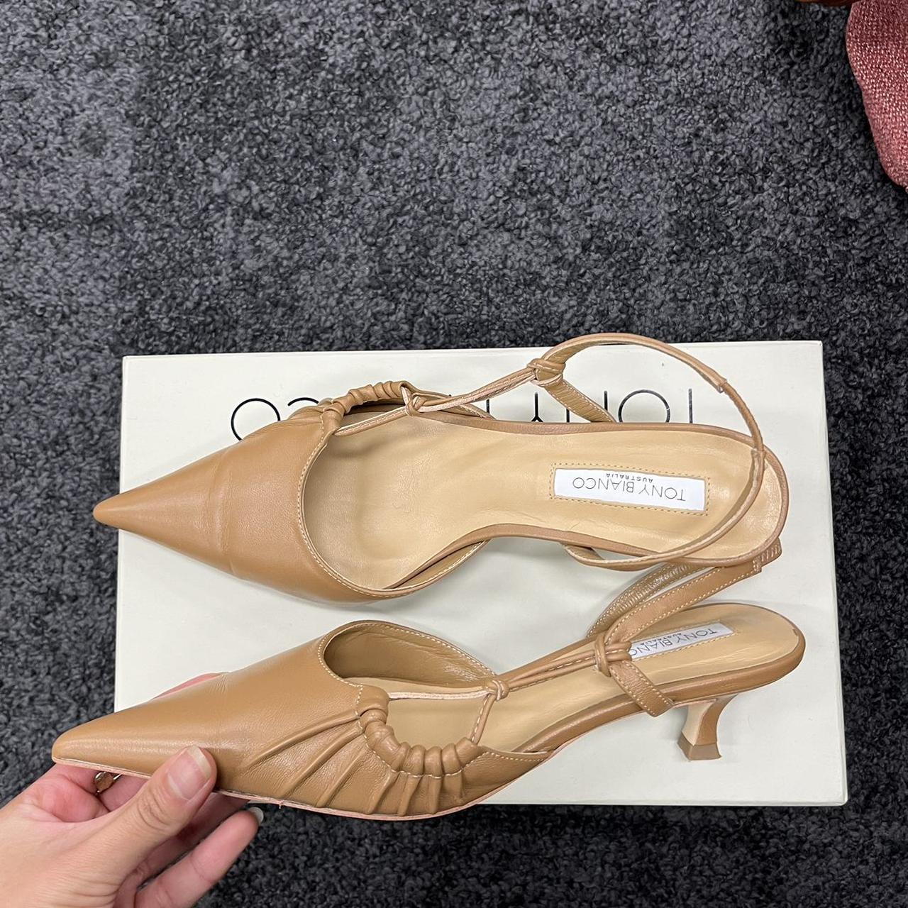 Tony Bianco kitten heels Tan/cream Size 6 Only... - Depop