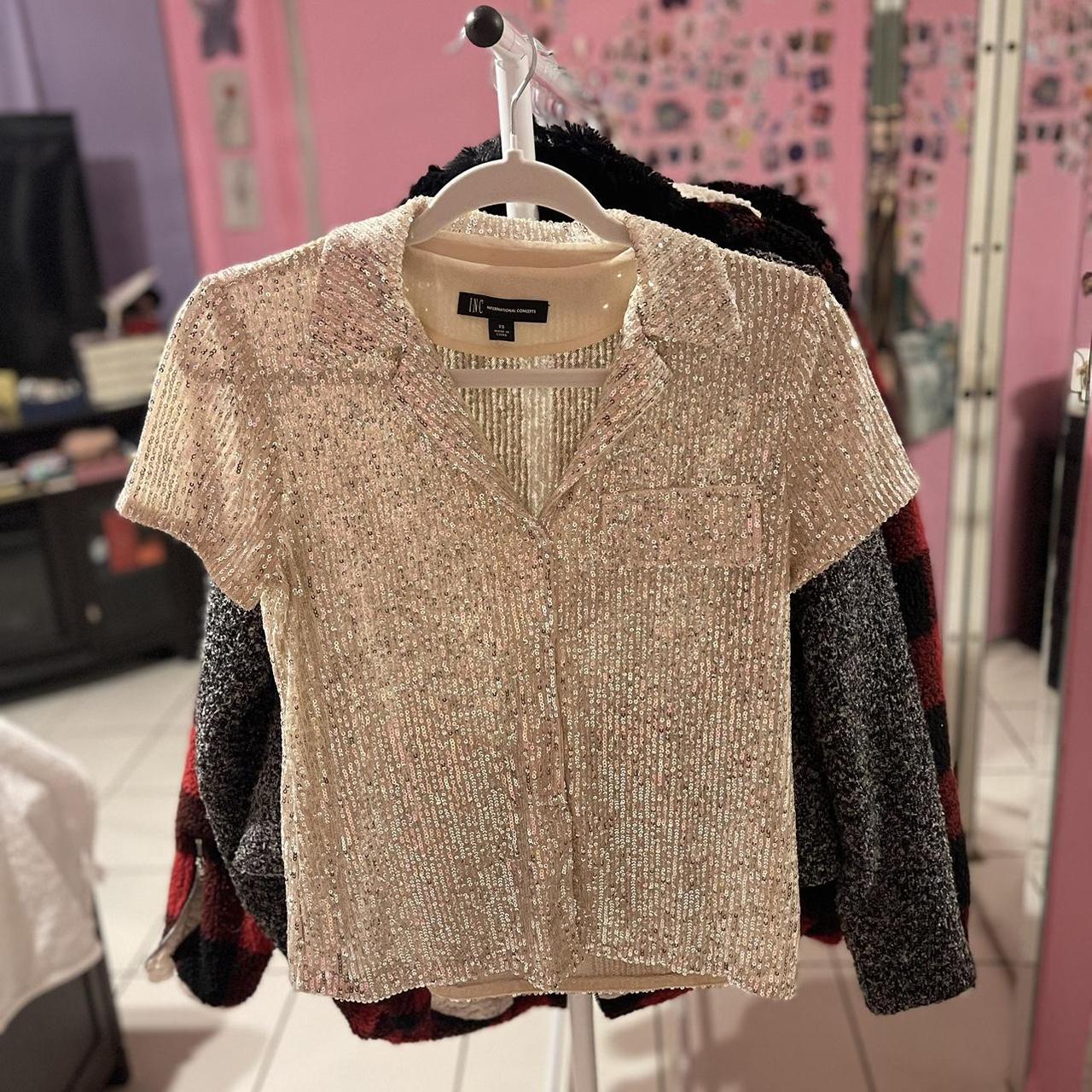 Nude sparkly ✨ button-down top in great condition!... - Depop