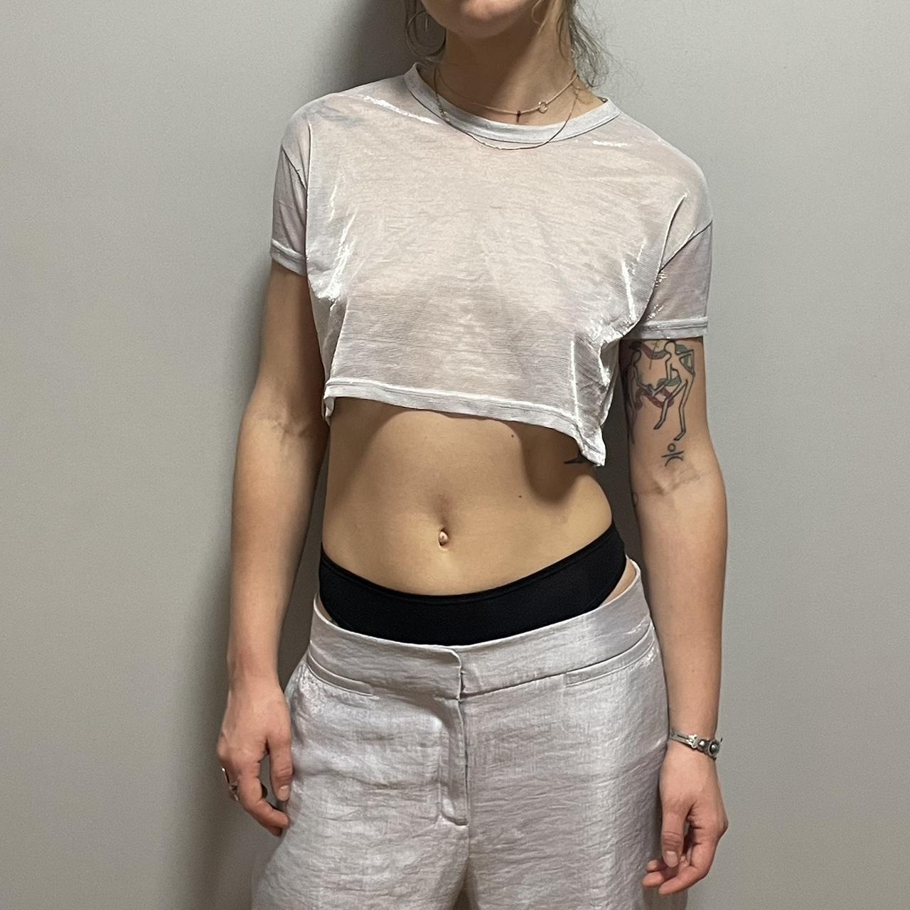 Vintage silver sheer crop top, #y2k #shiny #sheer #sexy