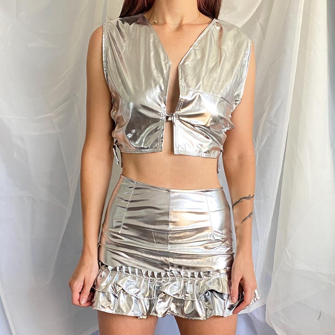 TRBL reworked Silver ruffle skirt set perfect for. Depop