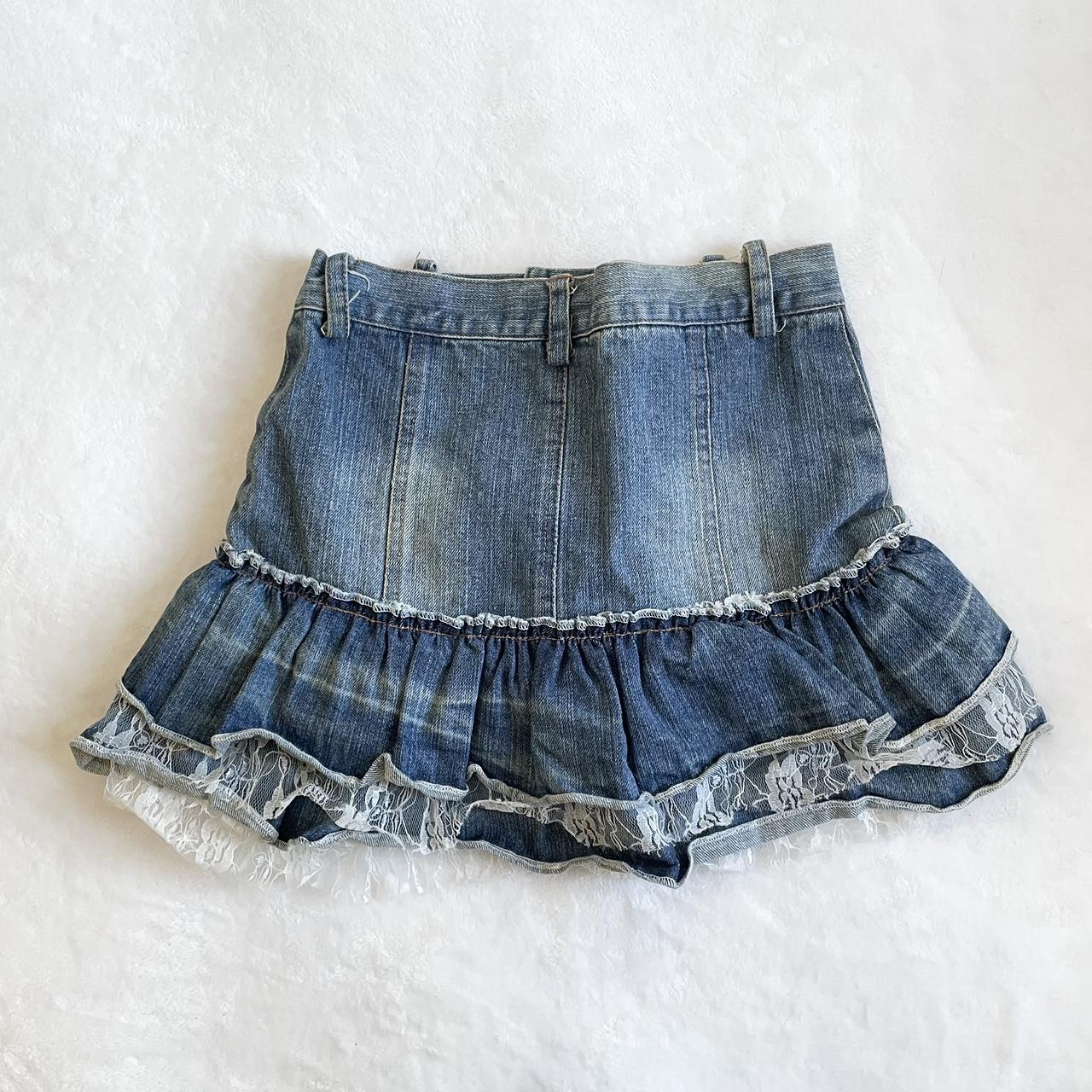 Japanese brand denim lace asymmetrical skirt High... - Depop