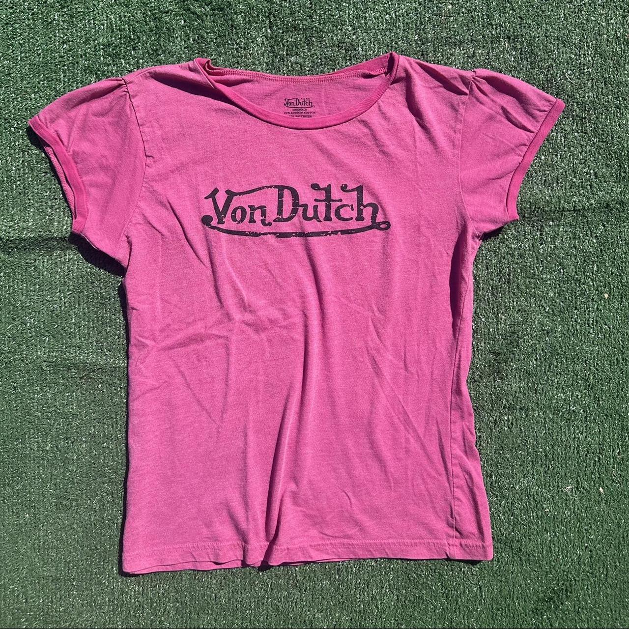 Von Dutch Y2K pink tee - soft material - good... - Depop