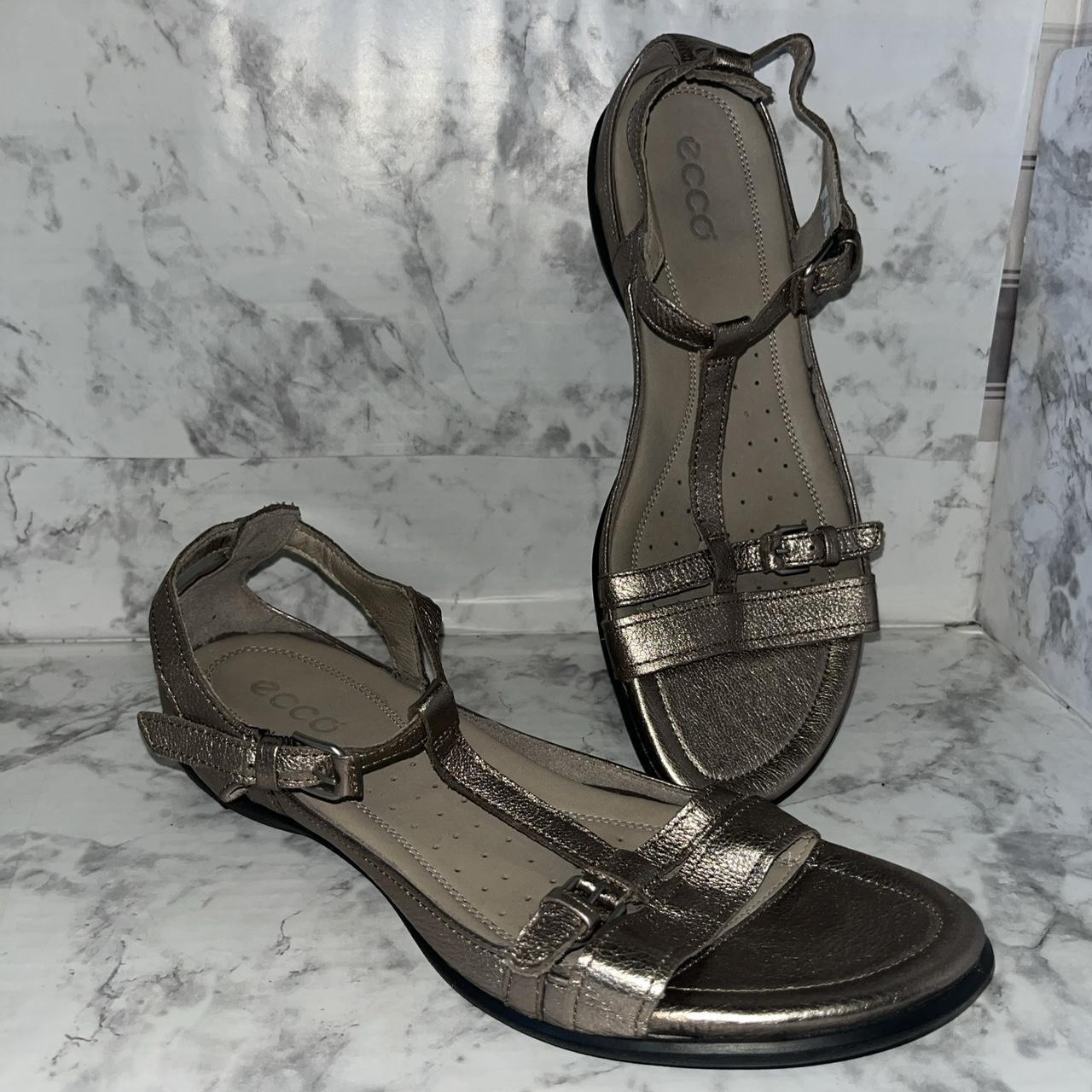 Ecco Sandal Womens US 10 Gold Metallic T Strap Slip. Depop