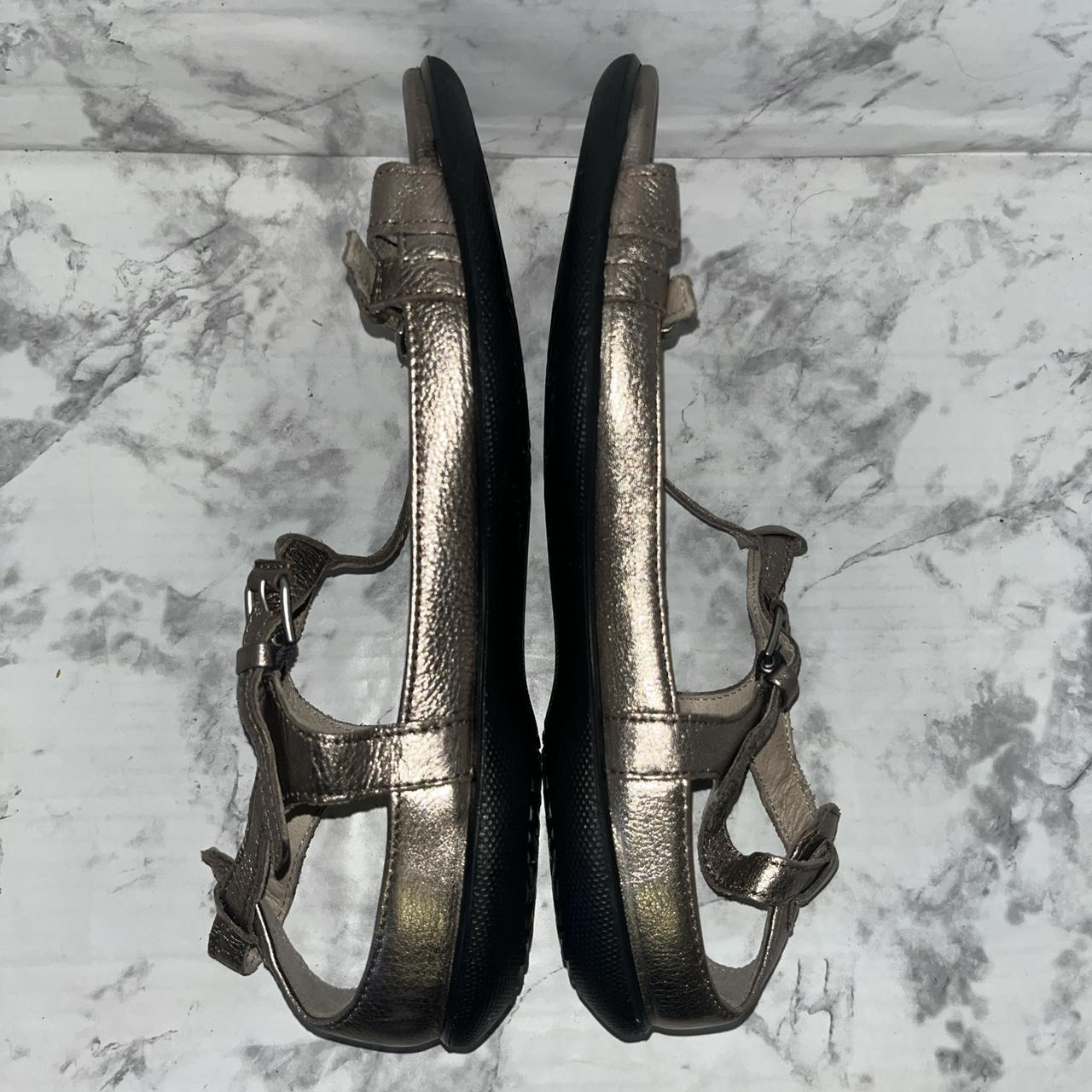 Ecco Sandal Womens US 10 Gold Metallic T Strap Slip. Depop