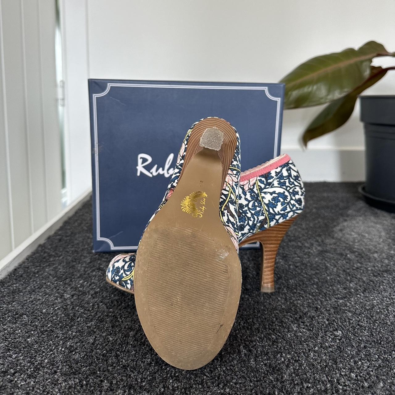 Ruby Shoo Willow Navy Blue and Coral Floral Heels