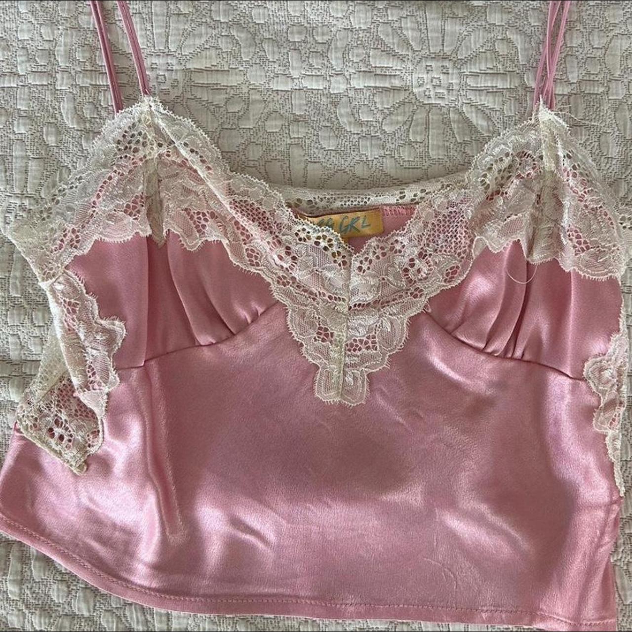 Vrg girl top Brand new never worn Pink satin cami... - Depop