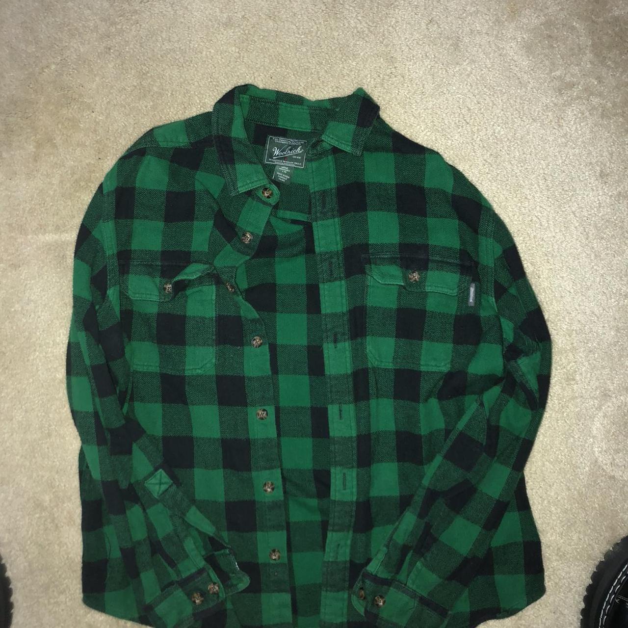 Mens green and black heavy cotton flannel made by... - Depop