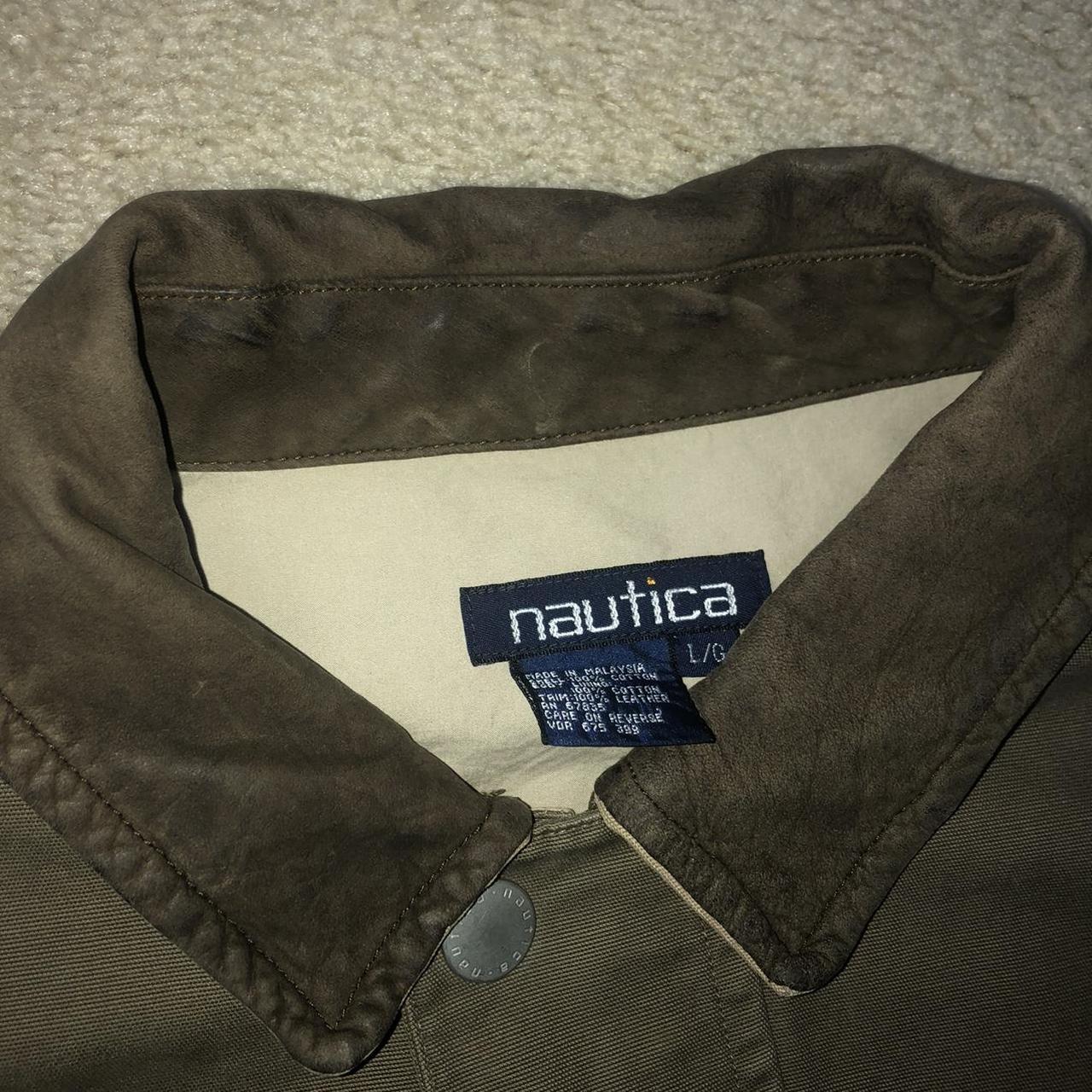 Mens brown canvas and leather nautica work jacket... - Depop