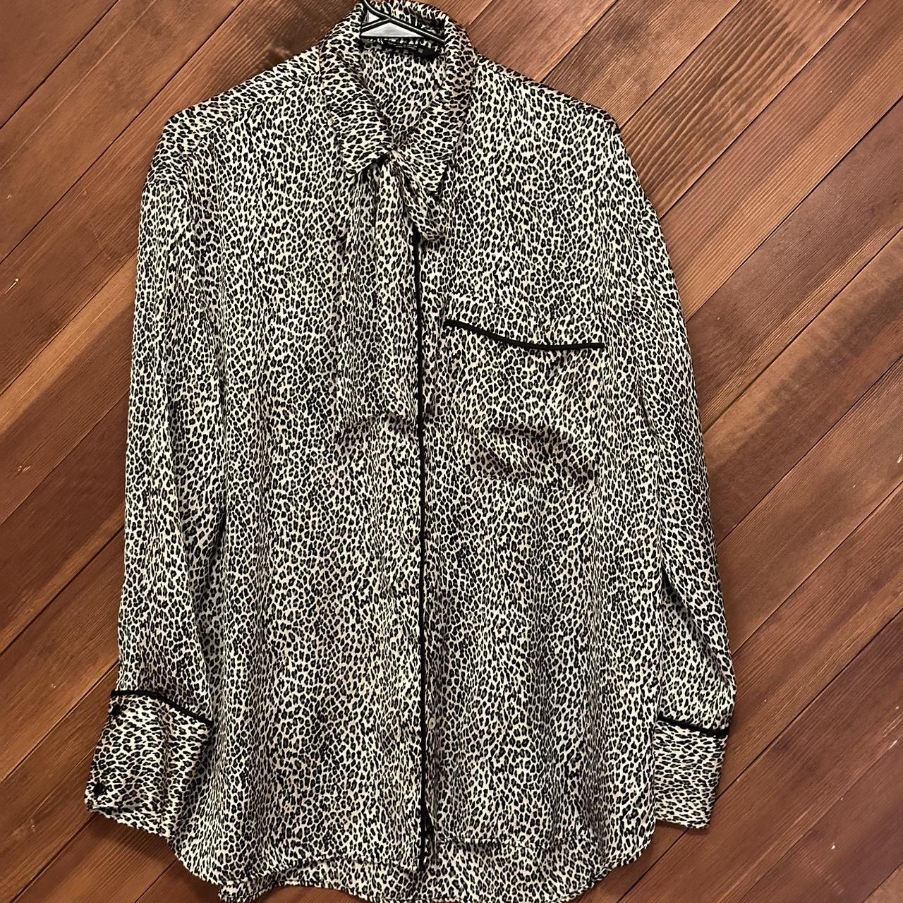 Zara Leopard Print Blouse Zara Leopard Print Blouse With Bowtie Sz