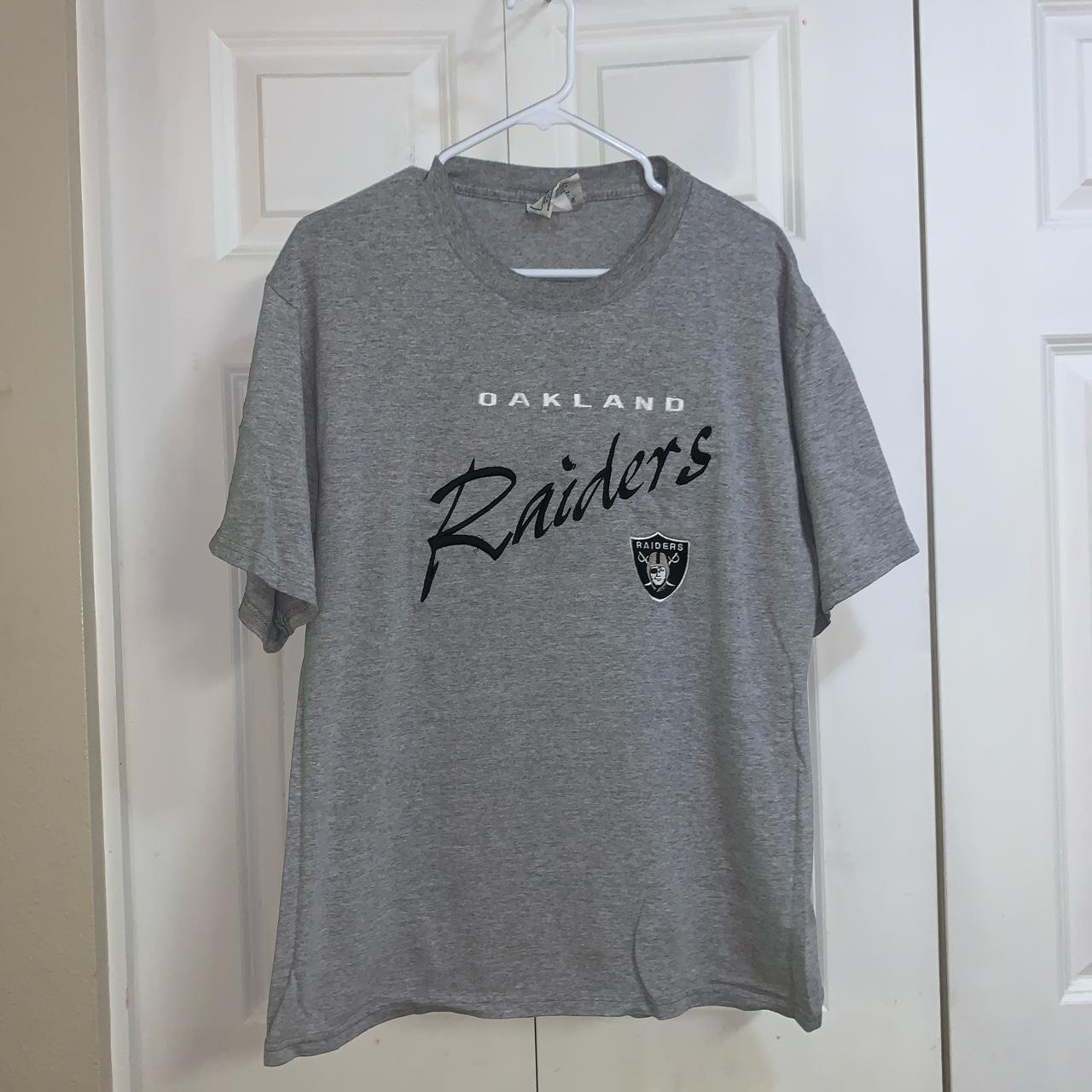 Vintage Oakland Raiders T Shirt Sliver & Black - Depop