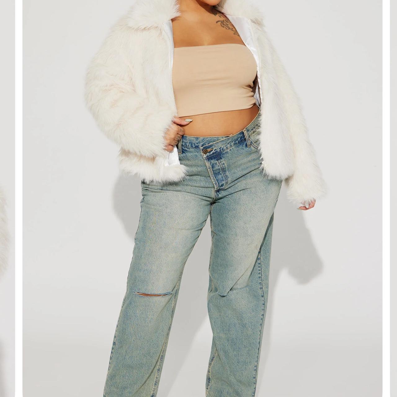 Fashion nova ivory faux fur jacket never worn Depop