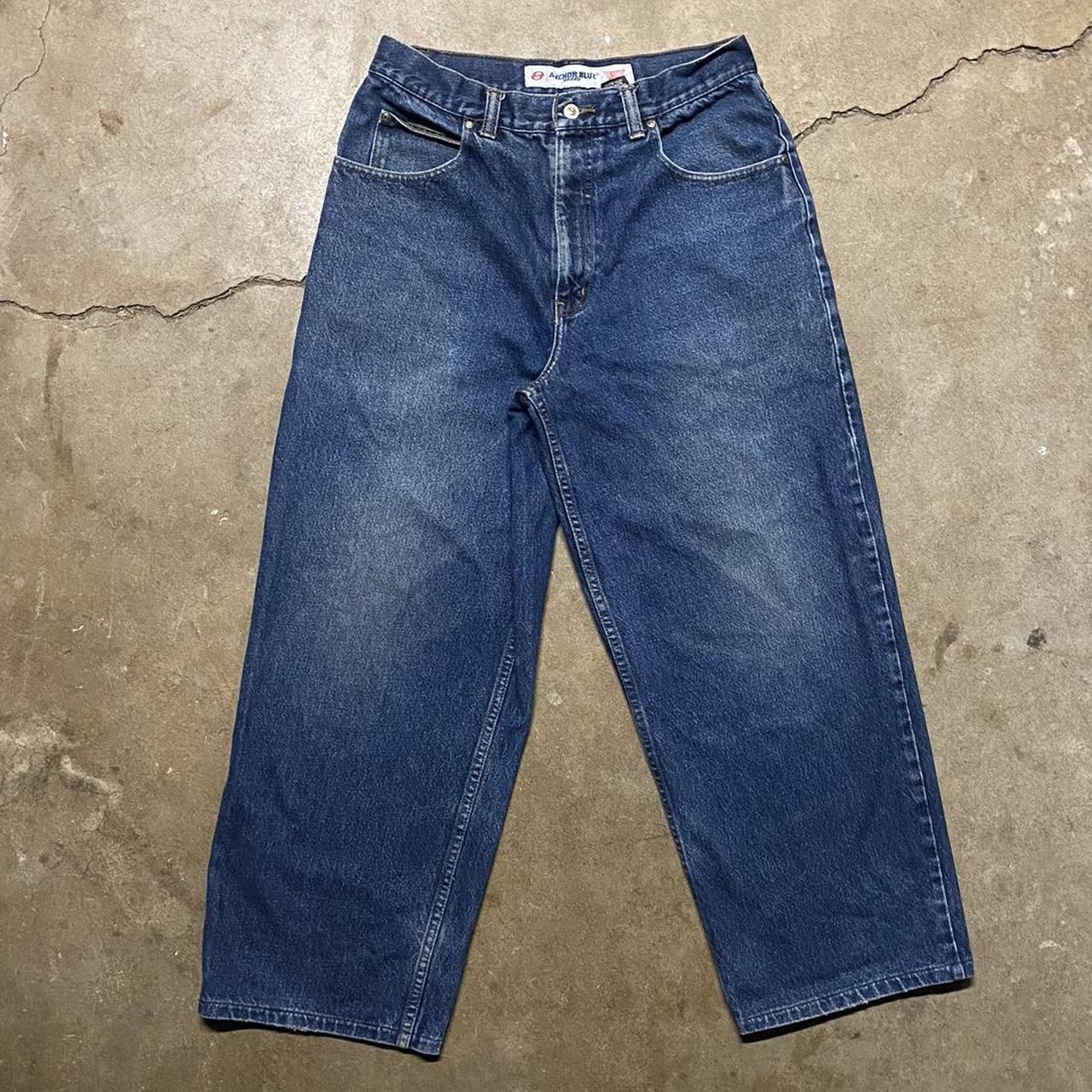 Vintage Early 2000s Beyond Baggy Anchor Blue Jeans... - Depop