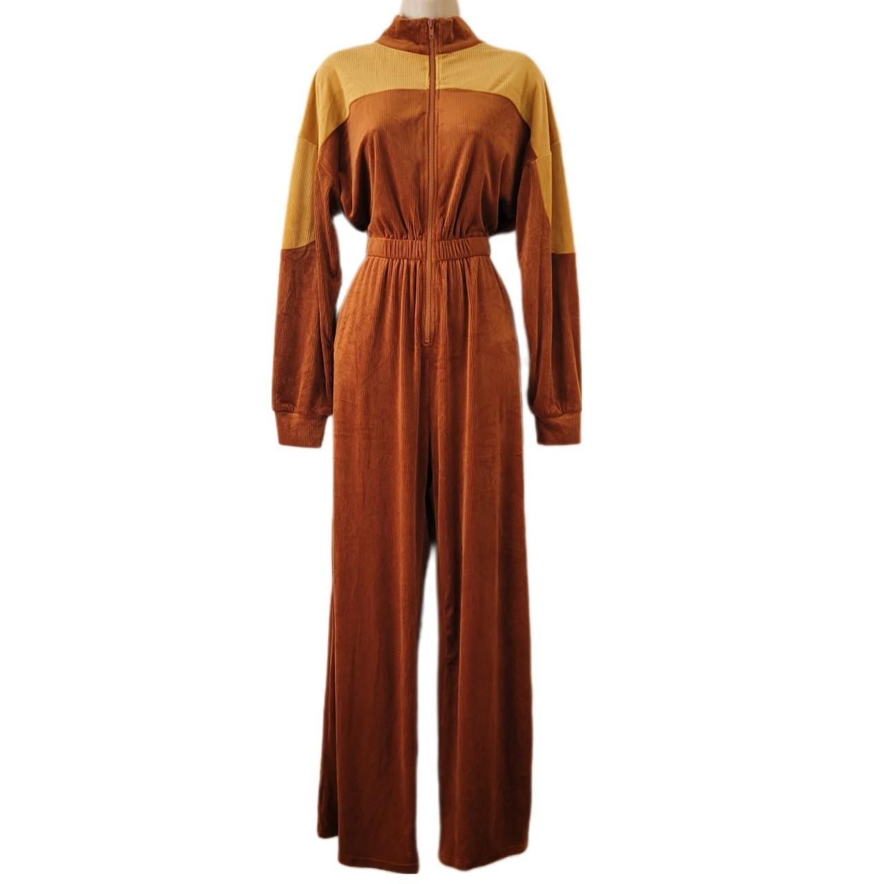 BNWT Cider velour jumpsuit in mustard/tan.... Depop