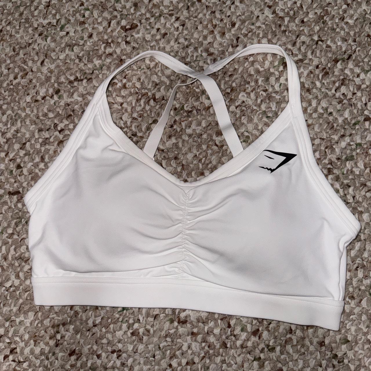 White ruched sports bra from Gymshark Padded Size... Depop