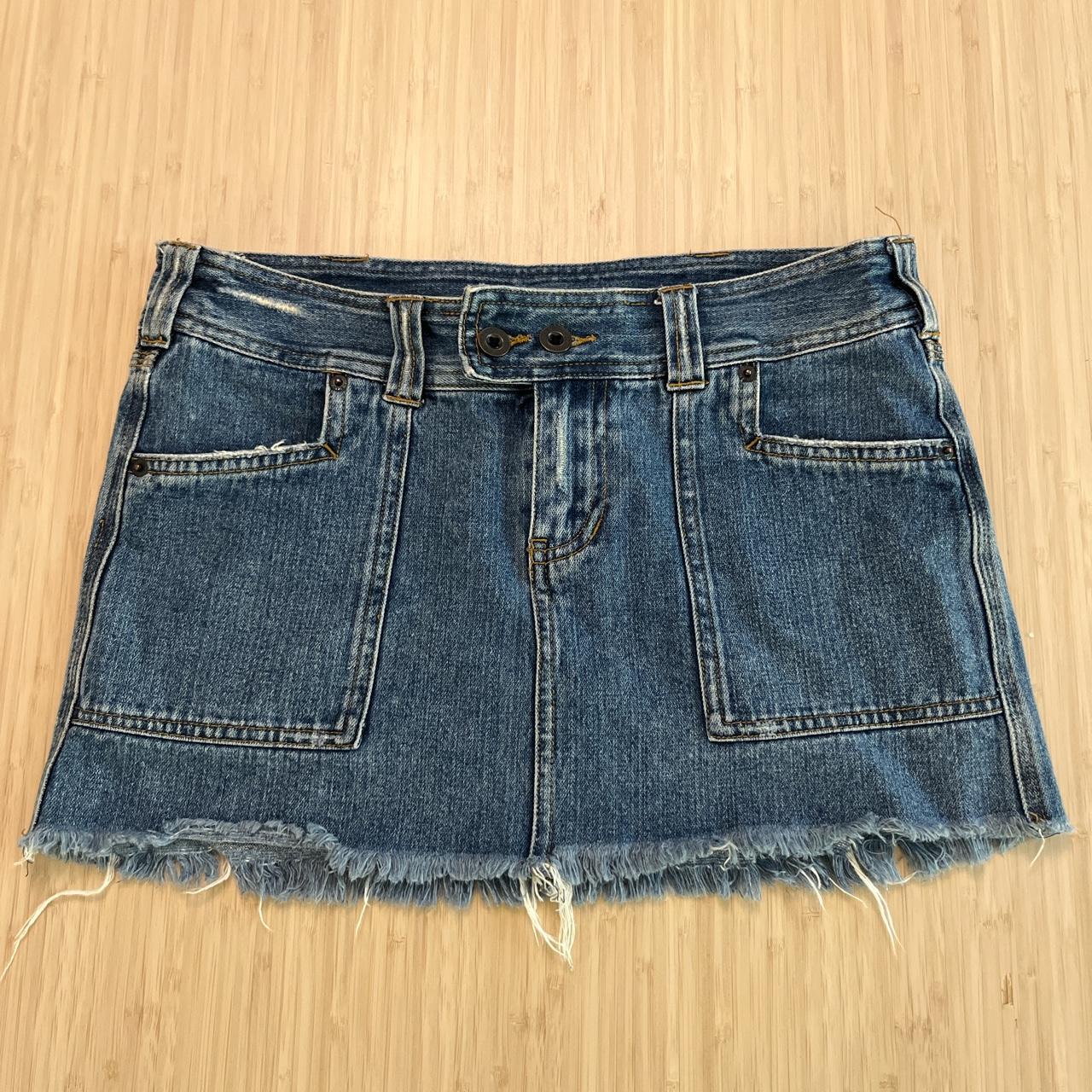 Denim mini skirt with buckle detailing Length 12.5”... - Depop