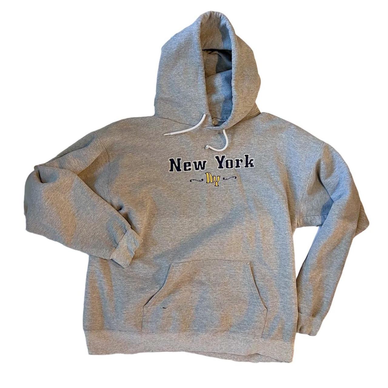 Grey hoodie with online yellow writing