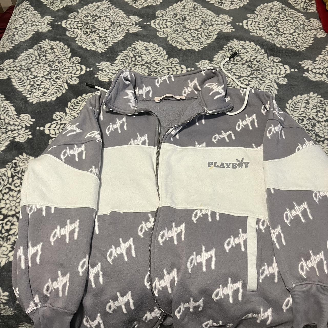 Playboy x missguided black repeat print zip through oversized sweatshir sale