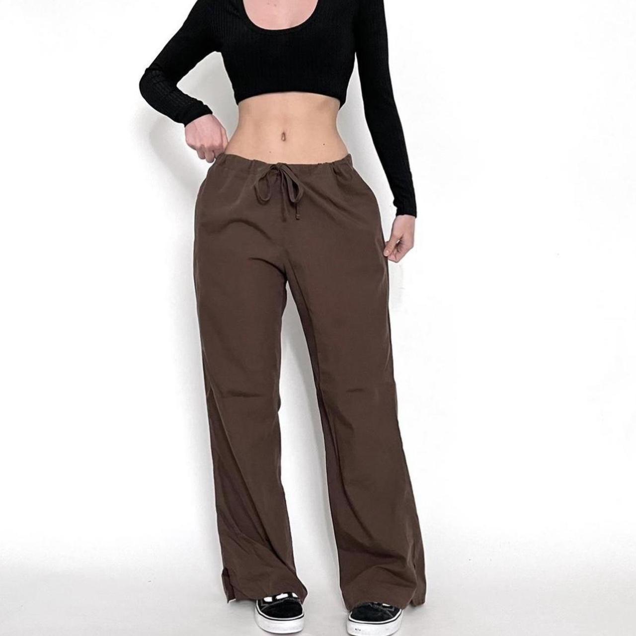 Brown parachute pants, - stretchy and adjustable , -...