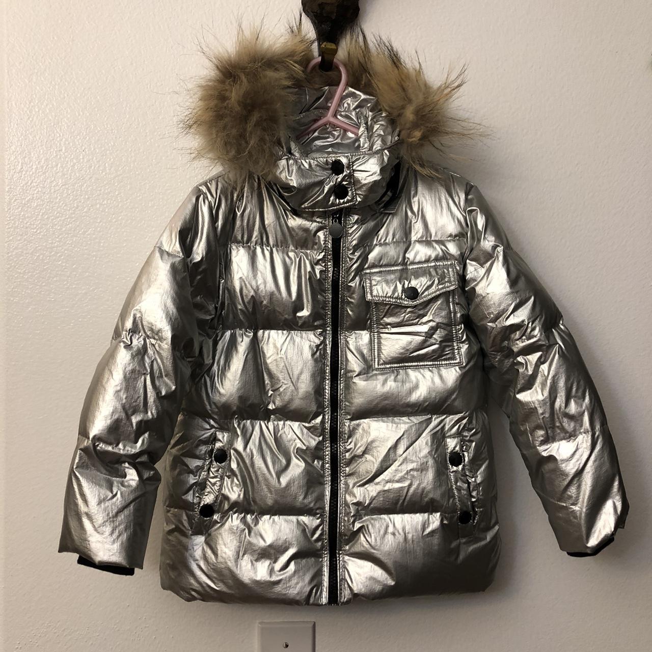 Girls' Puffer Coat with Real Fur in Silver size 110... - Depop
